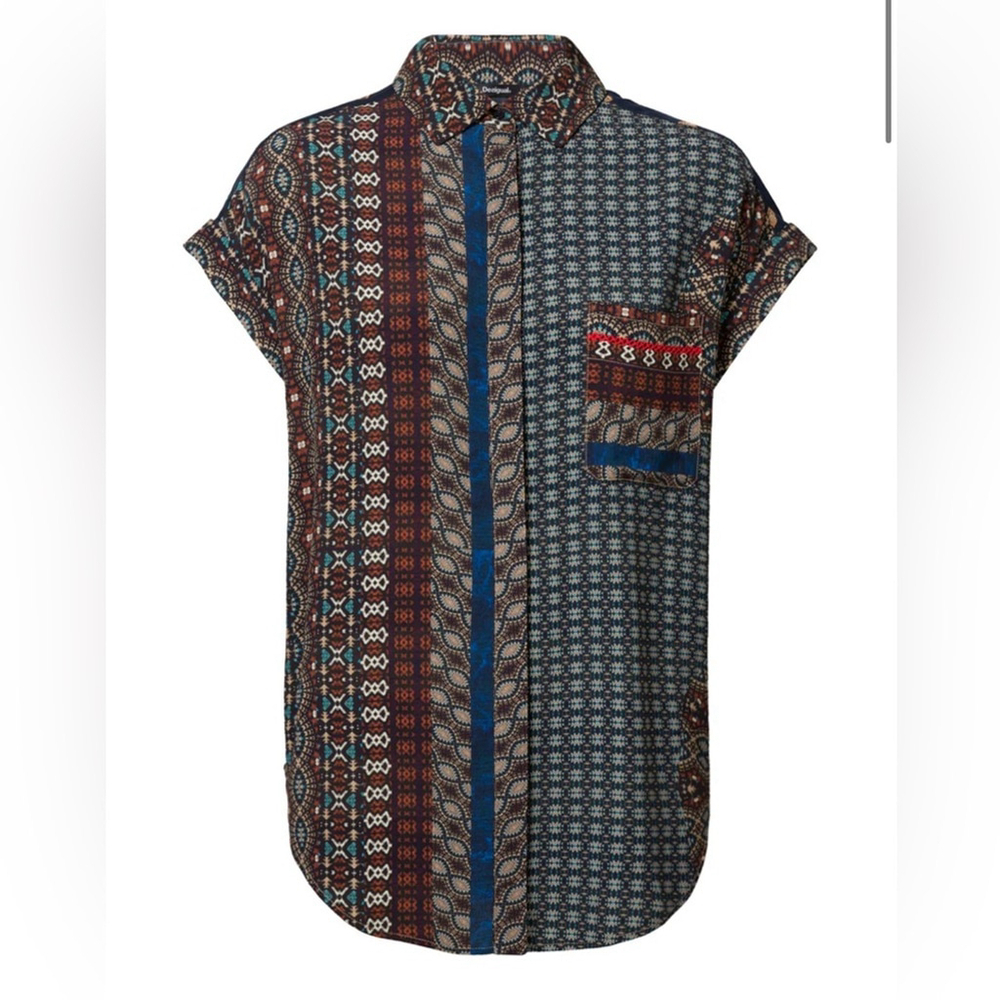 DESIGUAL Patterned loose fit blouse AZHAR SHIRT Aztec print - Picture 1 of 13